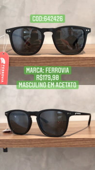 Óculos de Sol Masculino Preto Fosco Acetato Ferrovia 642426