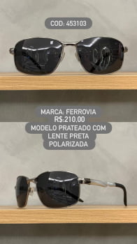 Óculos de Sol Ferrovia Masculino Prata Esmaltado Lupa Lente Preta Metal Polarizado 453103 Óculos de Sol Ferrovia Masculino Prata Esmaltado Lupa Lente Preta Metal Polarizado 453103