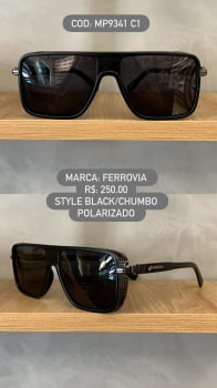 Óculos de Sol Ferrovia Masculino Preto e Chumbo Quadrado com Lente Preta Polarizada MP9341 C1