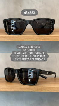 Óculos de Sol Ferrovia Masculino Preto e Cinza Fosco com Lentes Pretas Polarizadas em Acetato 436663