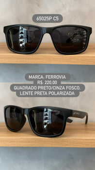 Óculos de Sol Ferrovia Masculino Preto e Cinza Fosco com Lentes Pretas Polarizadas em Acetato 65025P C5