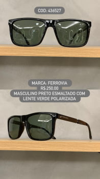 Óculos de Sol Ferrovia Masculino Preto Esmaltado com lente Verde Polarizada em Acetato 436527