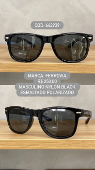Óculos de Sol Ferrovia Masculino Preto Esmaltado com Lente Preta Polarizada 100% Nylon em Acetato 642939 Óculos de Sol Ferrovia Masculino Preto Esmaltado com Lente Preta Polarizada 100% Nylon em Acetato 642939