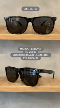 Óculos de Sol Ferrovia Masculino Preto Esmaltado Flexível Quadrado Lente Preta Polarizado em Acetato 453159