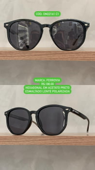 Óculos de Sol Ferrovia Masculino Preto Esmaltado Hexagonal Acetato Terra do Sol OM22161 C1