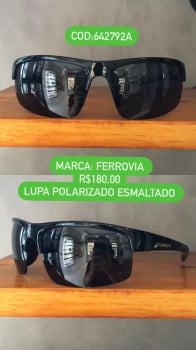 Óculos de Sol Ferrovia Masculino Preto Esmaltado Lupa Esportivo Flexível Acetato Polarizado 642792A