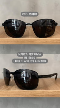Óculos de Sol Ferrovia Masculino Preto Esmaltado Lupa Lente Preta Metal Polarizado 453103
