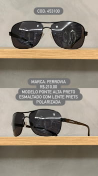 Óculos de Sol Ferrovia Masculino Preto Esmaltado Ponte Alta com Lente Preta Polarizada em Metal 453100
