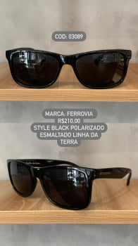 Óculos de Sol Ferrovia Masculino Preto Esmaltado Quadrado Lente Preta Acetato Polarizado Linha da Terra Feito a Mão 03089