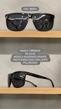 Óculos de Sol Ferrovia Masculino Preto Esmaltado Quadrado Lente Preta Polarizado em Acetato 580553 Óculos de Sol Ferrovia Masculino Preto Esmaltado Quadrado Lente Preta Polarizado em Acetato 580553