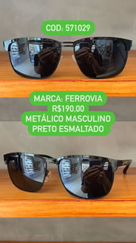 Óculos de Sol Ferrovia Masculino Preto Esmaltado Style Quadrado com Lente Preta Metal e Acetato 571029
