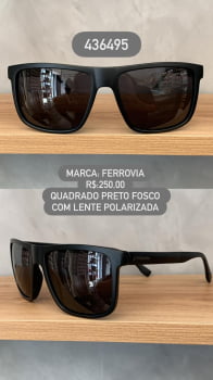 Óculos de Sol Ferrovia Masculino Preto Fosco com lente Preta Polarizada em Acetato 436495
