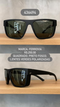 Óculos de Sol Ferrovia Masculino Preto Fosco com Lente Verde Polarizada em Acetato 436494 Óculos de Sol Ferrovia Masculino Preto Fosco com Lente Verde Polarizada em Acetato 436494