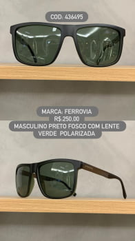 Óculos de Sol Ferrovia Masculino Preto Fosco com lente Verde Polarizada em Acetato 436495