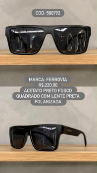 Óculos de Sol Ferrovia Masculino Preto Fosco com Lentes Pretas Polarizadas em Acetato 580792