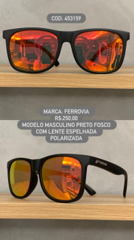 Óculos de Sol Ferrovia Masculino Preto Fosco Flexível Quadrado Lente Espelhada Polarizado em Acetato 453159