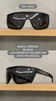 Óculos de Sol Ferrovia Masculino Preto Fosco Lupa Esportiva Ciclismo Lente Preta Polarizada em Acetato 436522