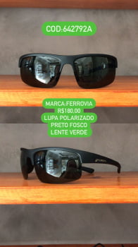 Óculos de Sol Ferrovia Masculino Preto Fosco Lupa Esportivo Flexível Lente Preto Acetato Polarizado 642792A_ 