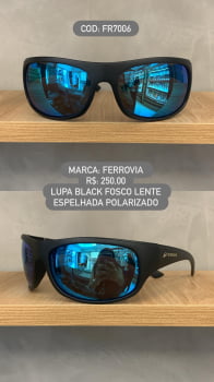 Óculos de Sol Ferrovia Masculino Preto Fosco Lupa Esportivo Flexível Lente Espelhada Polarizado em Acetato FR7006