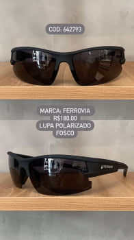 Óculos de Sol Ferrovia Masculino Preto Fosco Lupa Esportivo Flexível Lente Preta Acetato Polarizado 642793 
