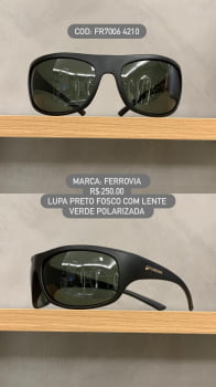Óculos de Sol Ferrovia Masculino Preto Fosco Lupa Esportivo Flexível Lente Verde Polarizado em Acetato FR7006 4210