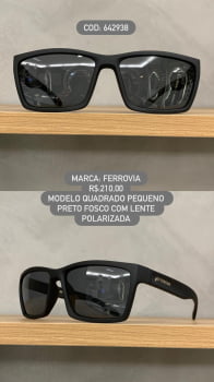 Óculos de Sol Ferrovia Masculino Preto Fosco Pequeno com Lente Preta Polarizada em Acetato 642938