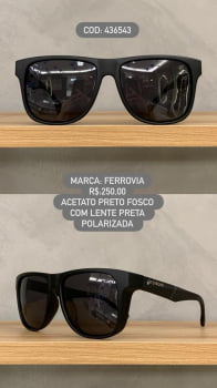 Óculos de Sol Ferrovia Masculino Preto Fosco Quadrado Lente Preta Acetato Polarizado 436543 Óculos de Sol Ferrovia Masculino Preto Fosco Quadrado Lente Preta Acetato Polarizado 436543