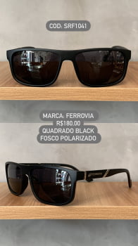 Óculos de Sol Ferrovia Masculino Preto Fosco Quadrado Lente Preta Acetato Polarizado SRF1041 C2 