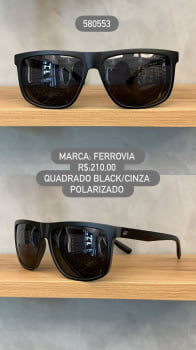 Óculos de Sol Ferrovia Masculino Preto Fosco e Cinza Quadrado Lente Preta Polarizado em Acetato 580553 Óculos de Sol Ferrovia Masculino Preto Fosco e Cinza Quadrado Lente Preta Polarizado em Acetato 580553