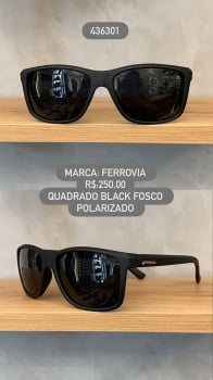 Óculos de Sol Ferrovia Masculino Preto Fosco Quadrado Polarizado Acetato 436301 Óculos de Sol Ferrovia Masculino Preto Fosco Quadrado Polarizado Acetato 436301