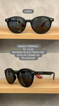 Óculos de Sol Ferrovia Masculino Preto Fosco Redondo lente preta Polarizada em Acetato 642892