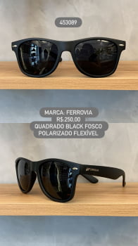 Óculos de Sol Ferrovia Masculino Preto Fosco Style com Lente Preta Flexível Polarizado em Acetato 453089