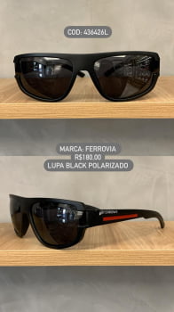 Óculos de Sol Ferrovia Masculino Preto Fosco Estilo Lupa  com Lente Preta Terra do Sol Polarizado em Acetato 436426L
