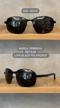 Óculos de Sol Ferrovia Masculino Preto Lupa Lente Preta Metal Polarizado 453147