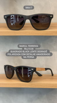 Óculos de Sol Ferrovia Masculino Preto Quadrado com Detalhe Amadeirado Lente Degrade Polarizada 580617 Óculos de Sol Ferrovia Masculino Preto Quadrado com Detalhe Amadeirado Lente Degrade Polarizada 580617