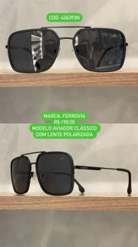 Óculos de Sol Ferrovia Masculino Preto Quadrado com Ponte Alta Metal Polarizado 436393N