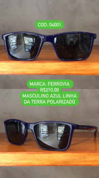 Óculos de Sol Ferrovia Masculino Azul Esmaltado com Laranja Quadrado Lente Preta Acetato Polarizado Linha da Terra Feito a Mão 04001
