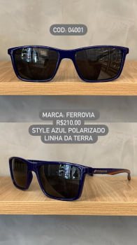 Óculos de Sol Ferrovia Masculino Azul Esmaltado com Laranja Quadrado Lente Preta Acetato Polarizado Linha da Terra Feito a Mão 04001