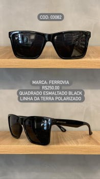 Óculos de Sol Ferrovia Masculino Preto Esmaltado Quadrado Linha da Terra Polarizado 03082