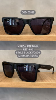 Óculos de Sol Ferrovia Masculino Preto Fosco Quadrado Lente Preta Linha da Terra em Acetato 03082