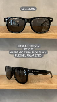 Óculos de Sol Ferrovia Masculino Preto Esmaltado Quadrado em Acetato Flexível Polarizado 453089