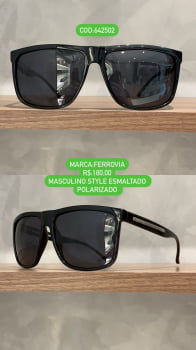 Óculos de Sol Ferrovia Masculino Quadrado Polarizado Preto Esmaltado Acetato 642502 