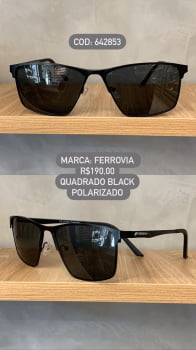 Óculos de Sol Ferrovia Masculino Quadrado Preto com Lente Preta Polarizado em Metal 642853