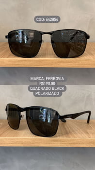 Óculos de Sol Ferrovia Masculino Quadrado Preto com Lente Preta Polarizado em Metal 642854