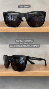 Óculos de Sol Ferrovia Masculino Quadrado Preto em Acetato Polarizado 580092