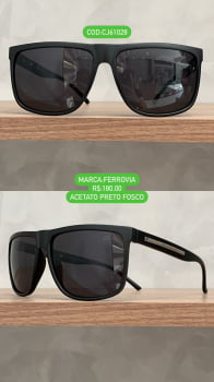 Óculos de Sol Ferrovia Masculino Quadrado Preto Fosco Acetato CJ61028 C2