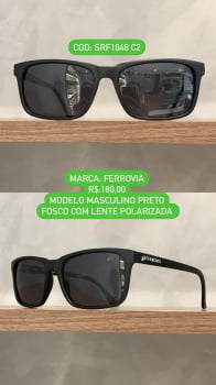 Óculos de Sol Ferrovia Masculino Quadrado Preto Fosco Acetato com Lente Polarizada SRF1048 C2