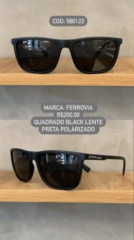 Óculos de Sol Ferrovia Masculino Quadrado Preto Fosco com detalhes em Azul Acetato Polarizado 580123