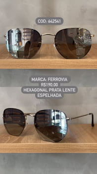 Óculos de Sol Ferrovia Prateado Hexagonal com Lente Espelhada Metal 642541