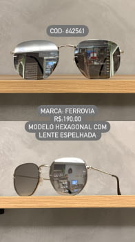 Óculos de Sol Ferrovia Unissex Prateado Hexagonal com Lente Espelhada Metal 642541